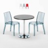 Ronde salontafel zwart 70x70 cm met stalen onderstel en 2 gekleurde stoelen Cristal Light Gold Aanbod