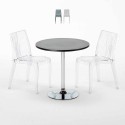 Ronde salontafel zwart 70x70 cm met stalen onderstel en 2 transparant stoelen Dune Gold Verkoop