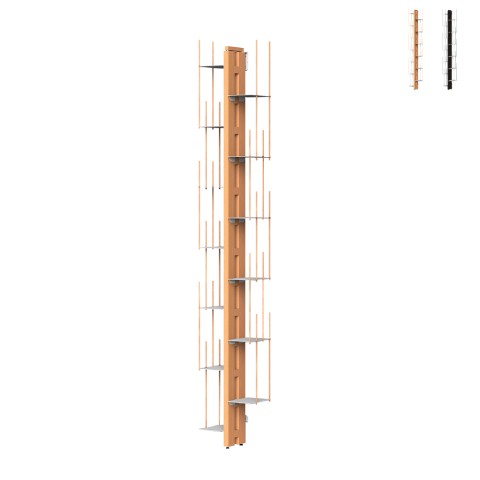 Verticale wandboekenkast h195cm in hout 13 planken Zia Veronica WH