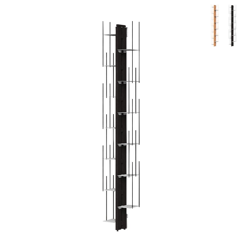 Verticale wandboekenkast h195cm hout 13 schappen Zia Veronica WH Verkoop