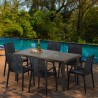 Rechthoekige salontafel bruin 150x90 cm en 6 gekleurde stoelen Focus 