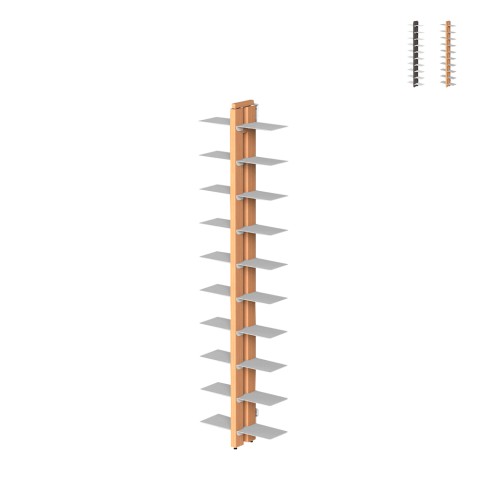 Dubbelzijdige houten wandboekenkast h150cm met 20 planken Zia Bice WMH Aanbieding