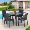 Vierkante zwarte salontafel 90x90 cm en 4 gekleurde stoelen Bistrot Arm Passion Kortingen