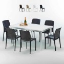 Rechthoekige salontafel wit 150x90 cm met stalen onderstel en 4 gekleurde stoelen Boheme Summerlife Korting