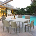 Rechthoekige salontafel wit 150x90 cm met stalen onderstel en 4 gekleurde stoelen Boheme Summerlife Kortingen