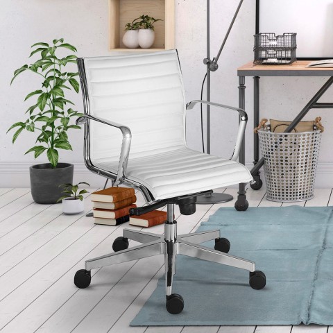 Lage ergonomische directiebureaustoel in wit kunstleer Stylo LWE