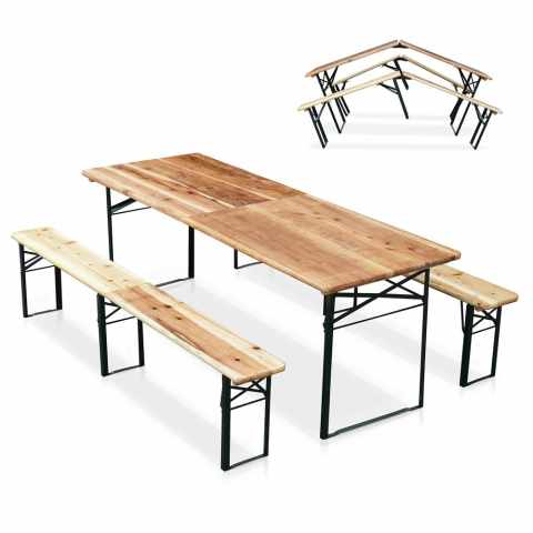 Set brouwerij vouwtafel en houten banken. Ideaal voor tuinfeestjes 220x80