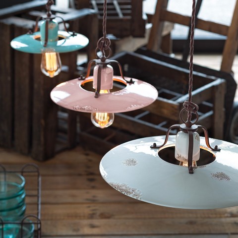 Hanglamp van ijzer en keramiek in vintage industrieel ontwerp Land SO Aanbieding