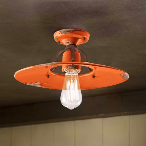 Vintage design plafondlamp van ijzer en keramiek Country PL Aanbieding