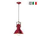 Hanglamp van ijzer en handbeschilderd keramiek, vintage industrieel ontwerp SO Verkoop