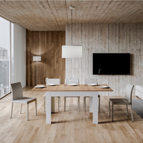 Moderne uittrekbare keukentafel 90x120-180cm hout wit Bibi Mix BQ Aanbieding
