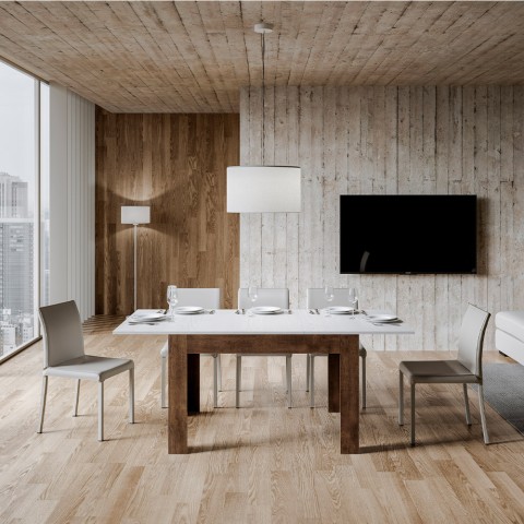 Moderne uitschuifbare tafel 90x120-180cm hout walnoot wit Bibi Mix NB Aanbieding