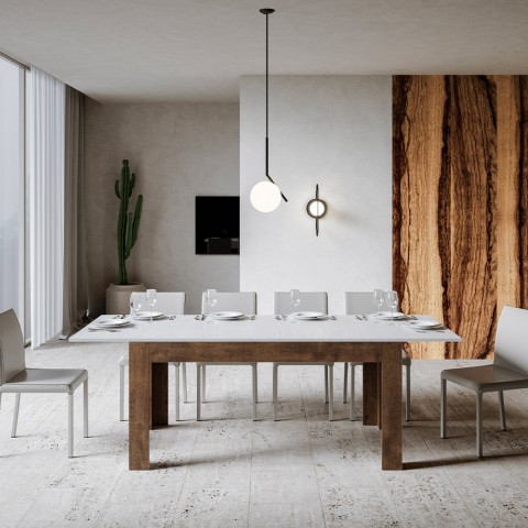Moderne uitschuifbare tafel 90x160-220cm in wit walnoothout Bibi Mix NB