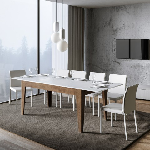 Moderne uitschuifbare tafel 90x160-220cm hout walnoot wit Cico Mix NB Aanbieding