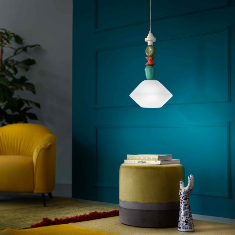Vintage art deco hanglamp in glas en keramiek Lariat SO-G Aanbieding