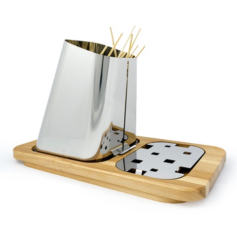 Tafelmodel spieshouder roestvrij staal met houten basis Gran Sasso Plus Aanbieding