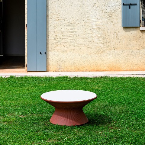 Lage ronde salontafel modern design voor tuinlounge Fade T1-C Plus