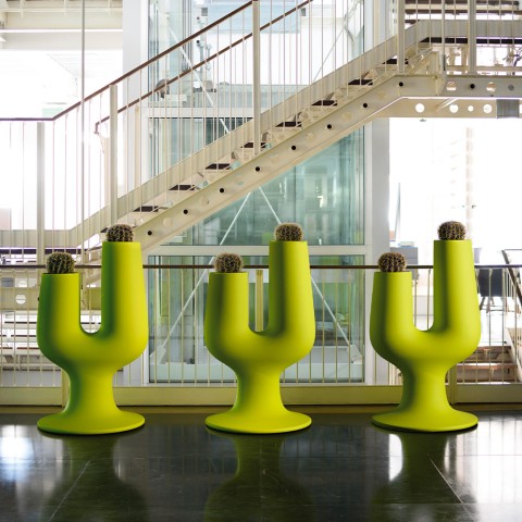 Moderne plantenstandaard voor binnen, 2 bloempotten, hoogte 126 cm, Cactus design Aanbieding