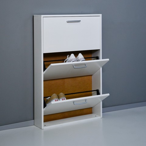 Ruimtebesparend schoenenrek met design, 3 deuren, 9 paar schoenen, wit KimShoe 3WS Aanbieding