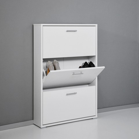 Moderne witte schoenenkast 3 deuren voor 9 paar schoenen KimShoe 3WP Aanbieding