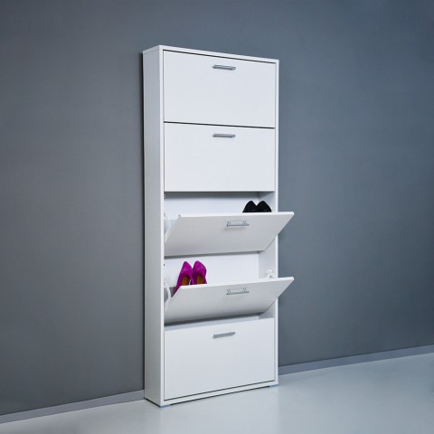 Moderne witte design schoenenkast met 5 deuren voor 15 paar schoenen KimShoe 5WP Aanbieding