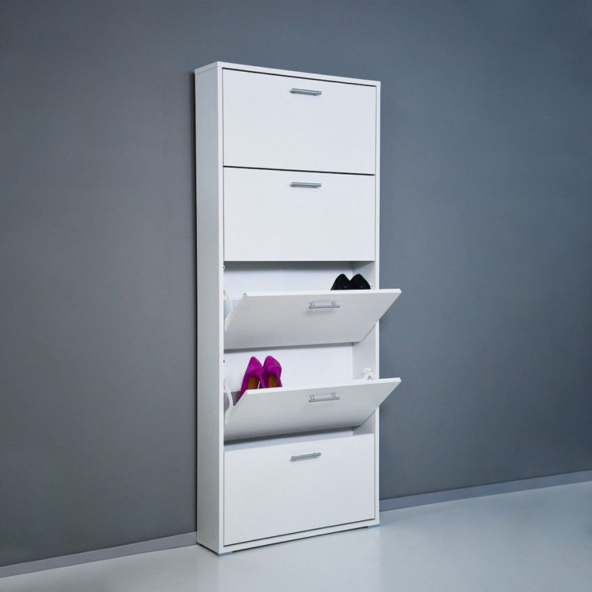 Moderne witte design schoenenkast met 5 deuren voor 15 paar schoenen KimShoe 5WP Aanbieding Moderne witte design schoenenkast met 5 deuren voor 15 paar schoenen KimShoe 5WP Aanbieding