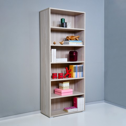 Boekenkast hout 6 vakken verstelbare planken modern kantoor Kbook 6OP Aanbieding