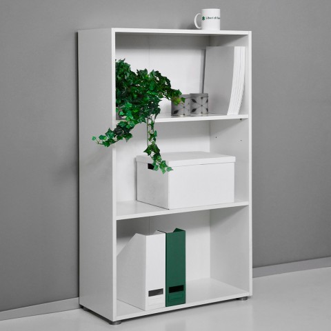 Lage witte kantoorboekenkast met 3 vakken en 2 verstelbare planken Kbook 3WS Aanbieding