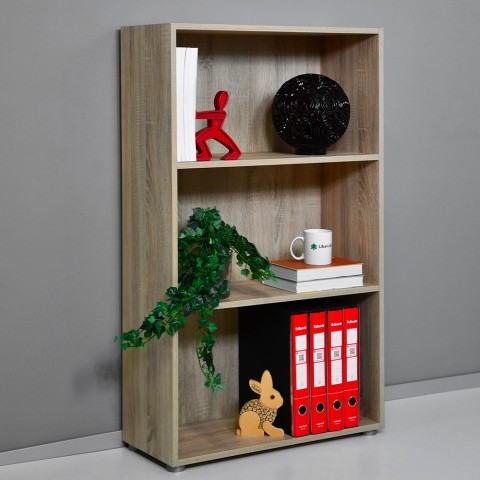 Lage boekenkast kantoor 3 vakken 2 verstelbare planken hout Kbook 3SS Aanbieding