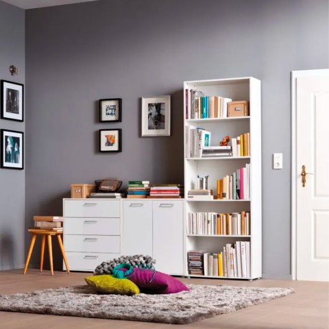 Witte design bureau boekenkast met 5 vakken en verstelbare planken Kbook 5WS