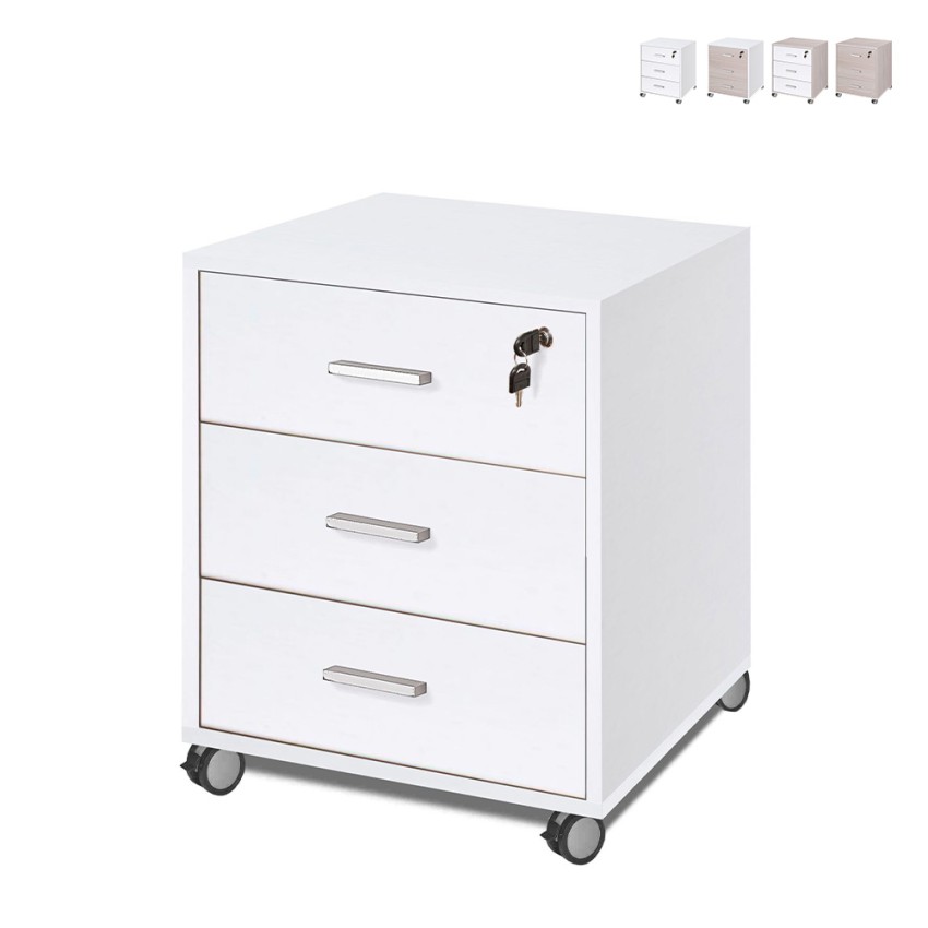 Moderne kantoordesign: Bureau met 3 lades, sleutel en wielen Cour Korting Moderne kantoordesign: Bureau met 3 lades, sleutel en wielen Cour Korting