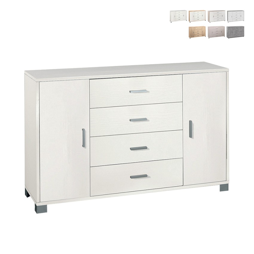 Dressoir Talia met 2 deuren en 4 laden, TV-meubel voor woonkamer en buffet Voorraad Dressoir Talia met 2 deuren en 4 laden, TV-meubel voor woonkamer en buffet Voorraad