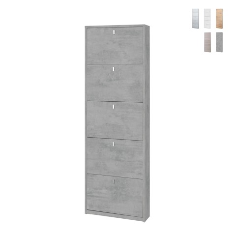 Moderne slanke schoenenkast voor de hal, design met 5 deuren voor 12 paar schoenen Lita Aanbieding