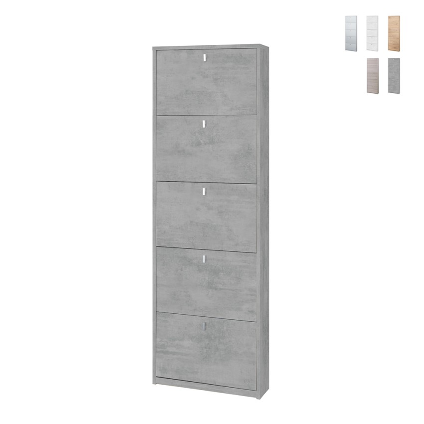 Moderne slanke schoenenkast voor de hal, design met 5 deuren voor 12 paar schoenen Lita Aanbieding Moderne slanke schoenenkast voor de hal, design met 5 deuren voor 12 paar schoenen Lita Aanbieding