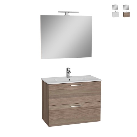 Hangend badkamermeubel 80cm met wasbak, 2 lades en LED-spiegel Mia Aanbieding