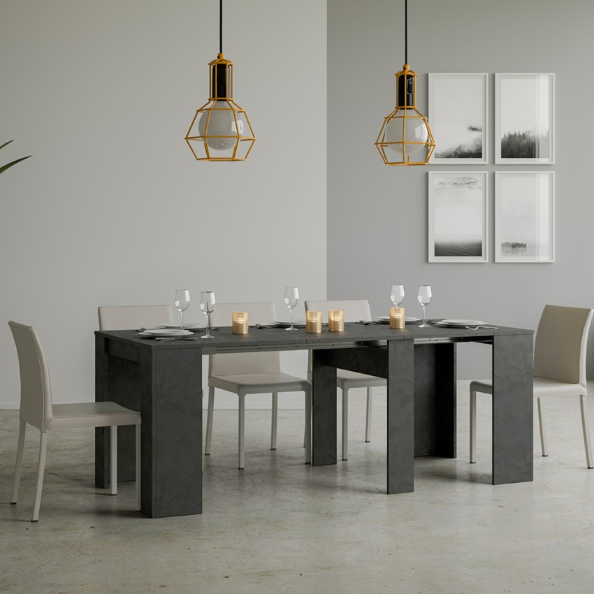 Uitschuifbare console tafel 90x48-308cm modern design antraciet Basic Report Aanbieding