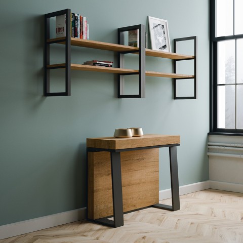 Moderne, uitschuifbare design console 90x40-288cm hout metaal Asia Oak Aanbieding