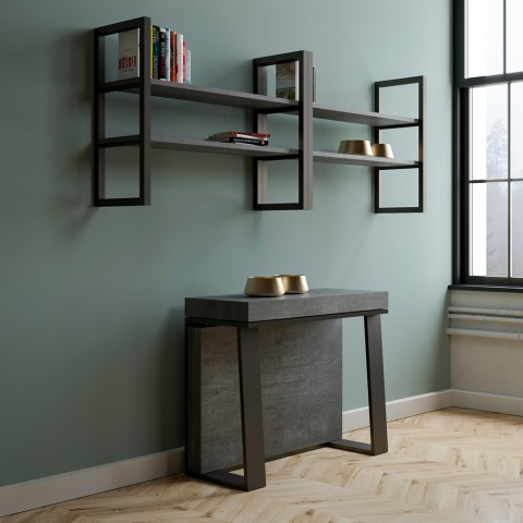 Uitschuifbare console 90x40-288cm modern grijs metaal Asia Concrete Aanbieding