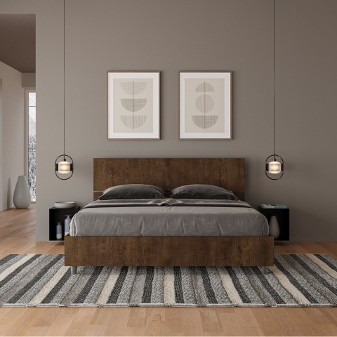 Houten tweepersoonsbed walnoot 160x190cm lattenbodem met schuine hoofdsteun Demas I Noix Aanbieding