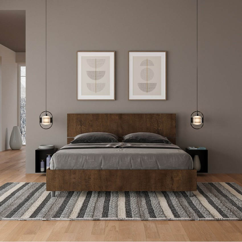 Houten tweepersoonsbed walnoot 160x190cm lattenbodem met schuine hoofdsteun Demas I Noix Aanbieding