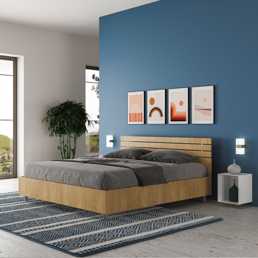 Tweepersoonsbed 160x190 cm lattenbodem rechte houten hoofdbord Ankel D Oak Aanbieding Tweepersoonsbed 160x190 cm lattenbodem rechte houten hoofdbord Ankel D Oak Aanbieding