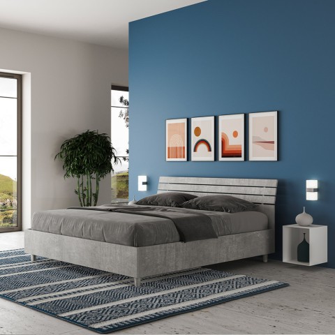 Grijs tweepersoonsbed 160x190cm met lattenbodem en schuine hoofdsteun Ankel I Concrete Aanbieding