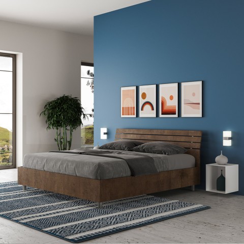 Tweepersoonsbed 160x190cm walnotenhout lattenbodem hellend hoofdbord Ankel I Noix Aanbieding