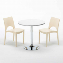 Ronde salontafel wit 70x70 cm met stalen onderstel en 2 gekleurde stoelen Paris Long Island Karakteristieken