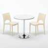 Ronde salontafel wit 70x70 cm met stalen onderstel en 2 gekleurde stoelen Paris Long Island Karakteristieken