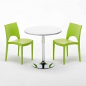 Ronde salontafel Wit 70x70 cm met stalen onderstel en 2 gekleurde stoelen Paris Long Island Model