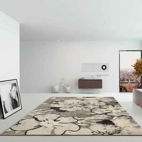 Rechthoekig tapijt Modern Ontwerp Woonkamer Kantoor Art Flower Grey
