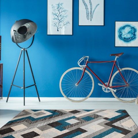 Rechthoekig tapijt Modern Ontwerp Woonkamer Kantoor Art Modern Blue