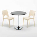 Ronde salontafel zwart 70x70 cm met stalen onderstel en 2 gekleurde stoelen Paris Cosmopolitan Karakteristieken