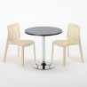 Ronde salontafel zwart 70x70 cm met stalen onderstel en 2 gekleurde stoelen Gruvyer Cosmopolitan 